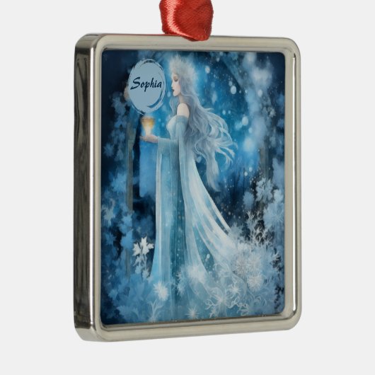 雪の女王ファンタジーアート – 神秘的な冬の女神 メタルオーナメント (右)