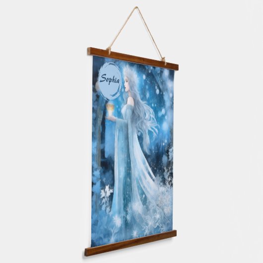 雪の女王ファンタジーアート – 神秘的な冬の女神 吊り下げ型タペストリー (傾斜あり)