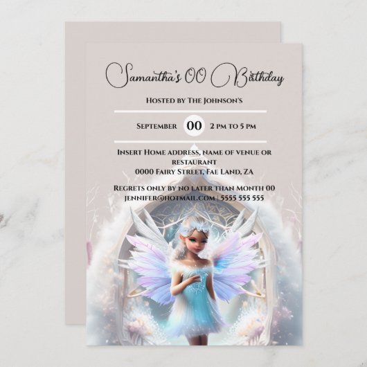 雪の妖精の冬の森の魔法のポータルの女の子 招待状 (正面/裏面)