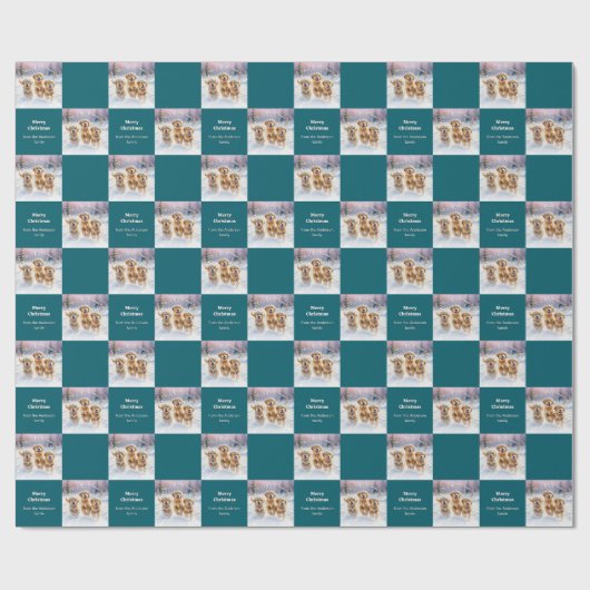 雪の子犬のクリスマスにゴールデンレトリバーパピーズ ラッピングペーパー (フラット)