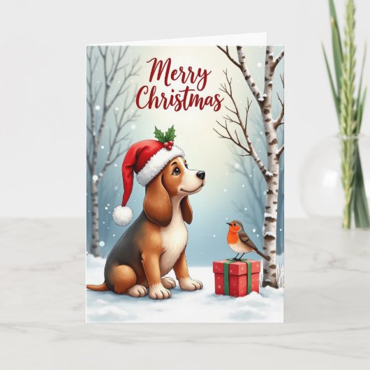 雪の子犬のクリスマスカード カード (正面)