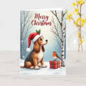 雪の子犬のクリスマスカード カード (黄色い花)