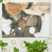 雪の子犬 キッチンタオル (折り畳み)