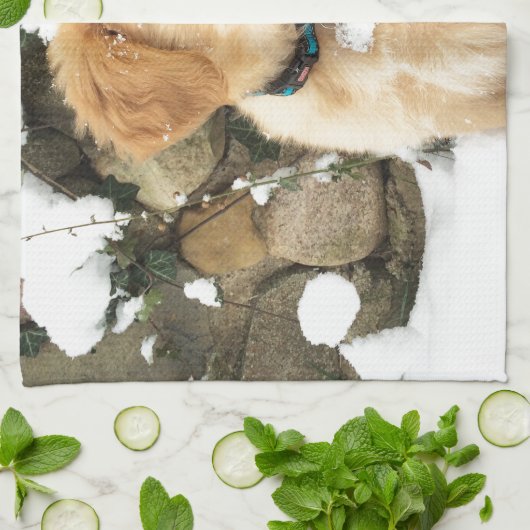 雪の子犬 キッチンタオル (折り畳み)