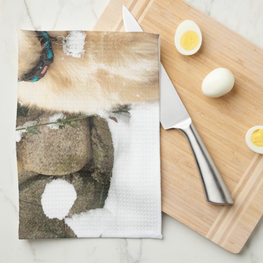 雪の子犬 キッチンタオル (四つ折り)