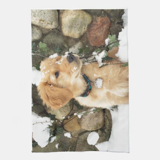 雪の子犬 キッチンタオル (縦)