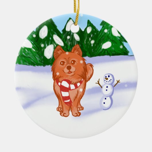 雪の子犬 セラミックオーナメント (正面)