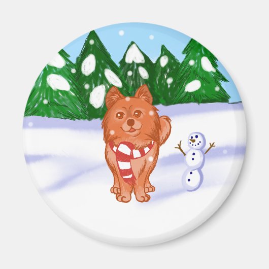 雪の子犬 マグネット (正面)