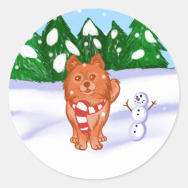 雪の子犬 ラウンドシール