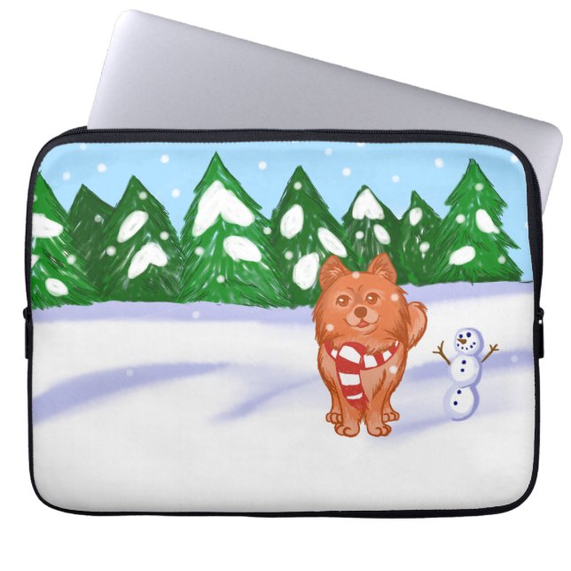 雪の子犬 ラップトップスリーブ (正面)