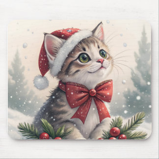 雪の子猫のクリスマスマウスパッド マウスパッド