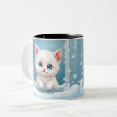 雪の子猫のマグ、冬のマグインスパイア、猫好き ツートーンマグカップ (正面左)