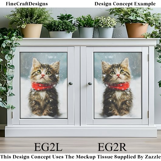 雪の子猫、赤いクリスマススカーフEG2Rデコページ 薄葉紙