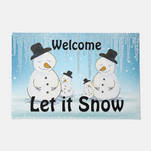 雪の季節がやってきた！雪だるまがお出迎え ドアマット (正面)