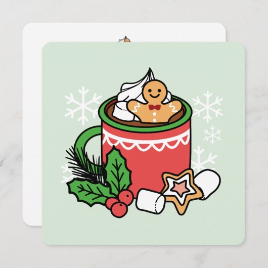 雪の季節にぴったりなスノーフォール ココアコール - 冬の飲み物 招待状 (正面/裏面)