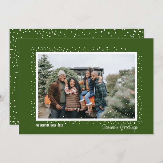 雪の季節のグリーティングファミリーフォトクリスマス 招待状 (正面/裏面)