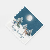 雪の季節の雪だるまと鹿の雪の結晶の中の図, スタンダードランチョンナプキン (角)