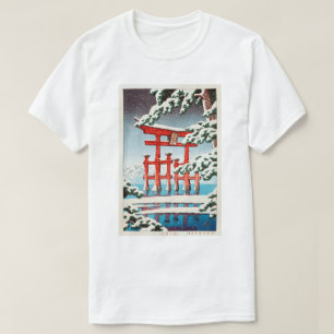 雪の宮島、雪の宮島、川瀬蓮井、ウッドカット Tシャツ