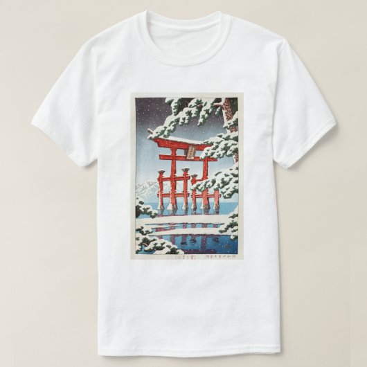 雪の宮島、雪の宮島、川瀬蓮井、ウッドカット Tシャツ (デザイン正面)