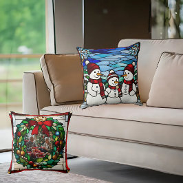 雪の家のステンドガフェイクラス クッション