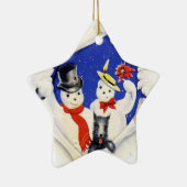 雪の家族と犬のクリスマス装飾品 セラミックオーナメント (右)