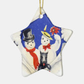 雪の家族と犬のクリスマス装飾品 セラミックオーナメント (左)