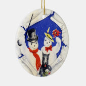 雪の家族と犬のクリスマス装飾品 セラミックオーナメント (右)