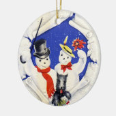 雪の家族と犬のクリスマス装飾品 セラミックオーナメント (左)