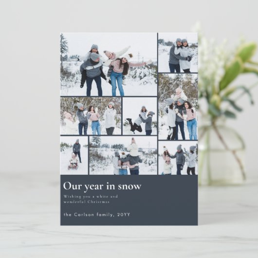 雪の家族のおもしろいクリスマス写真 シーズンカード (スタンド正面)