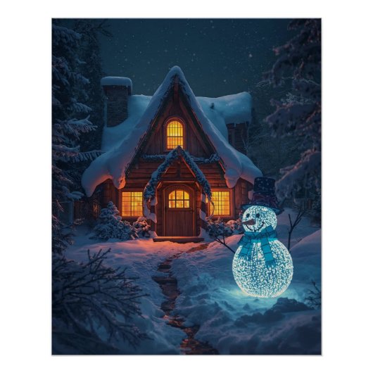 雪の小屋の家のポスター ポスター (正面)