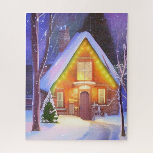 雪の小屋アート クリスマスジグソーパズル ジグソーパズル (縦)