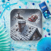 雪の屋根のトナカイのミスキャップ ペーパープレート (パーティー)