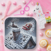 雪の屋根のトナカイのミスキャップ ペーパープレート (パーティー)