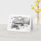 雪の屋根付橋 カード (黄色い花)