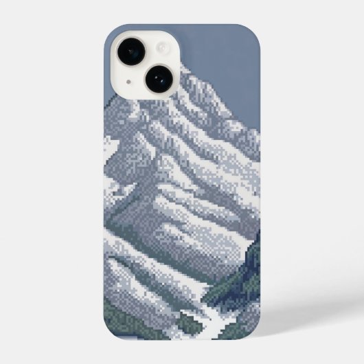 雪の山々がピクセル化 iPhoneケース (裏面)