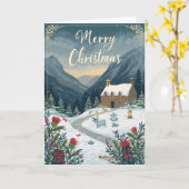 雪の山のシカ クリスマスカード カード (黄色い花)