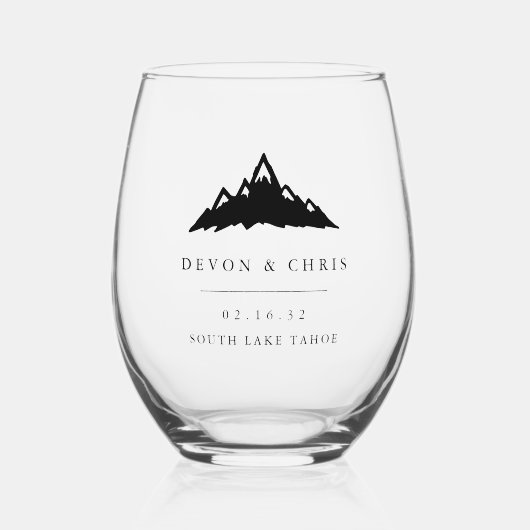 雪の山のピーク宛先の結婚式の好意 ステムなしワイングラス (正面)