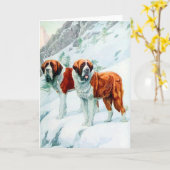 雪の山の上のサンベルナルズイラストレーション カード (黄色い花)