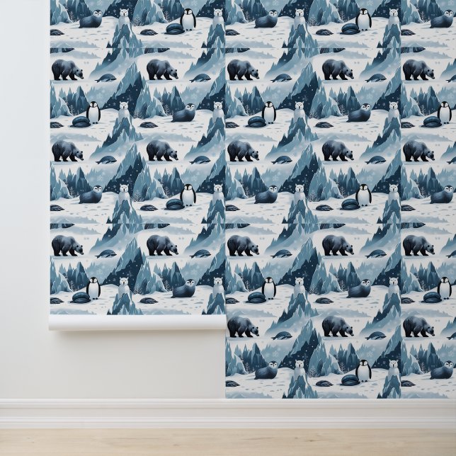 雪の山の北極野生生物の皮とスティック 壁紙 (アプリケーション)