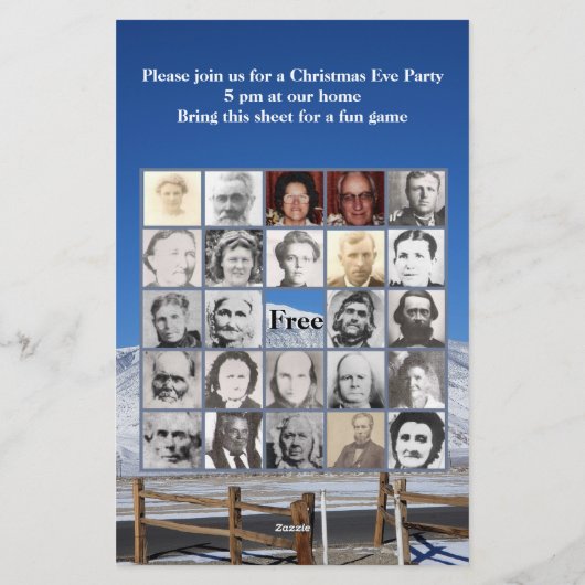 雪の山の家族の名前と写真ビンゴゲーム 便箋 (裏面)