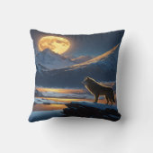 雪の山の尾根にムーンライトウルフハウズ クッション (裏面)