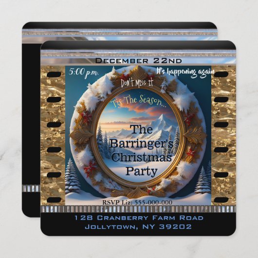 雪の山の平和な毎年恒例のクリスマスパーティー 招待状 (正面/裏面)