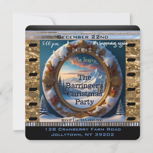 雪の山の平和な毎年恒例のクリスマスパーティー 招待状 (正面)