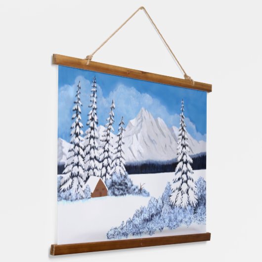 雪の山の木の上に壁のタペストリー 吊り下げ型タペストリー (傾斜あり)