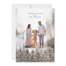 雪の山の木クリスマスホリデーフォトカード