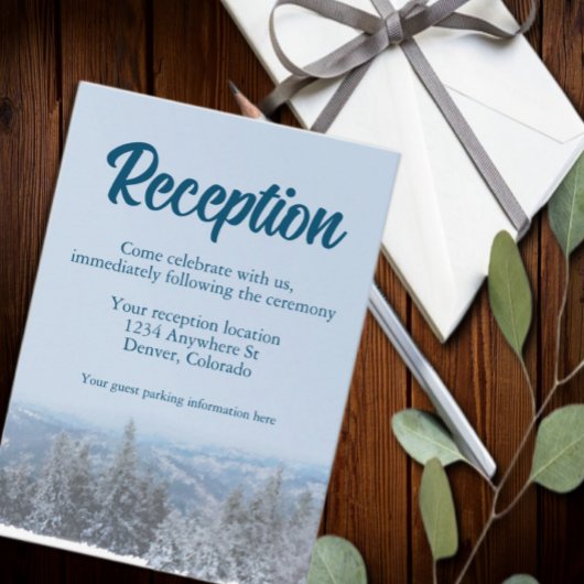 雪の山の森の結婚式のレセプション エンクロージャーカード