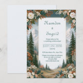 雪の山の森の結婚式 招待状 (正面/裏面)