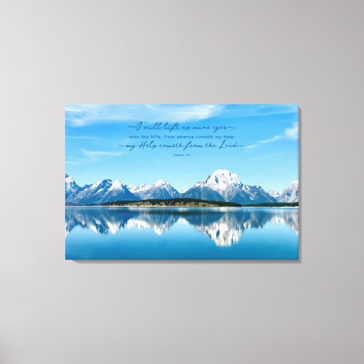 雪の山の青い水に反射Psalm 121 キャンバスプリント (正面)