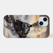 雪の山を走る列車 iPhone 15ケース (裏面横)