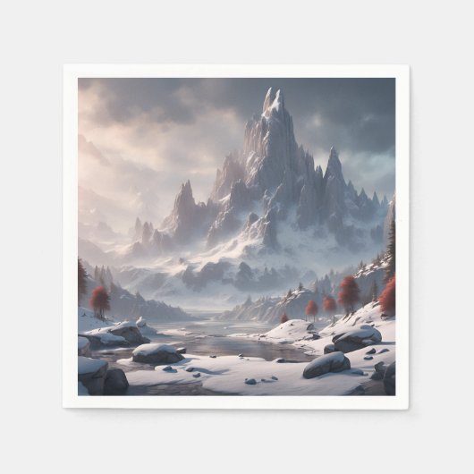雪の山景色 スタンダードカクテルナプキン (正面)